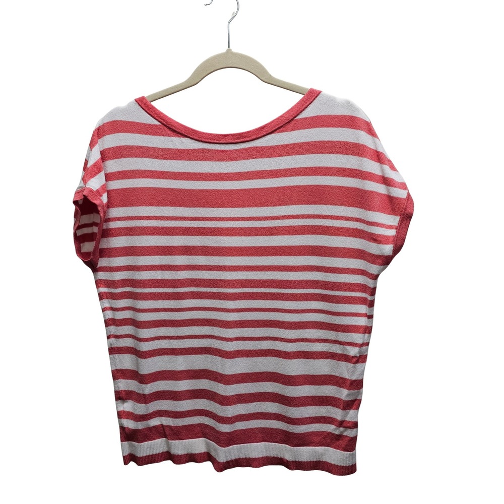 LOFT Pink‎ White Striped V-Neck Crisscross Back Knit Sweater Top Small